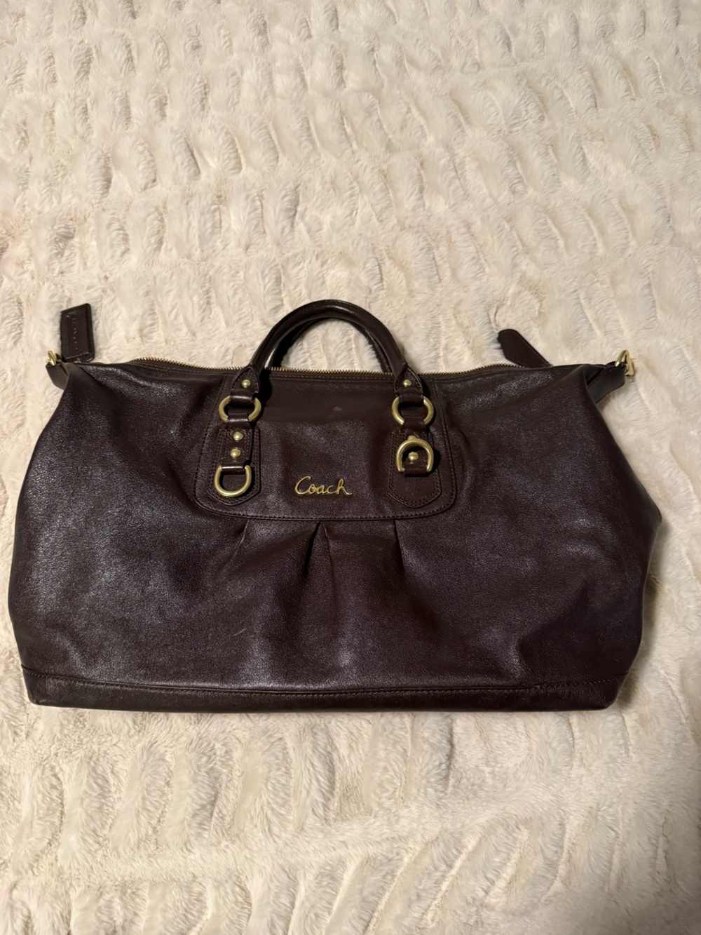 Coach Brown Leather Tote with Gold Hardware
